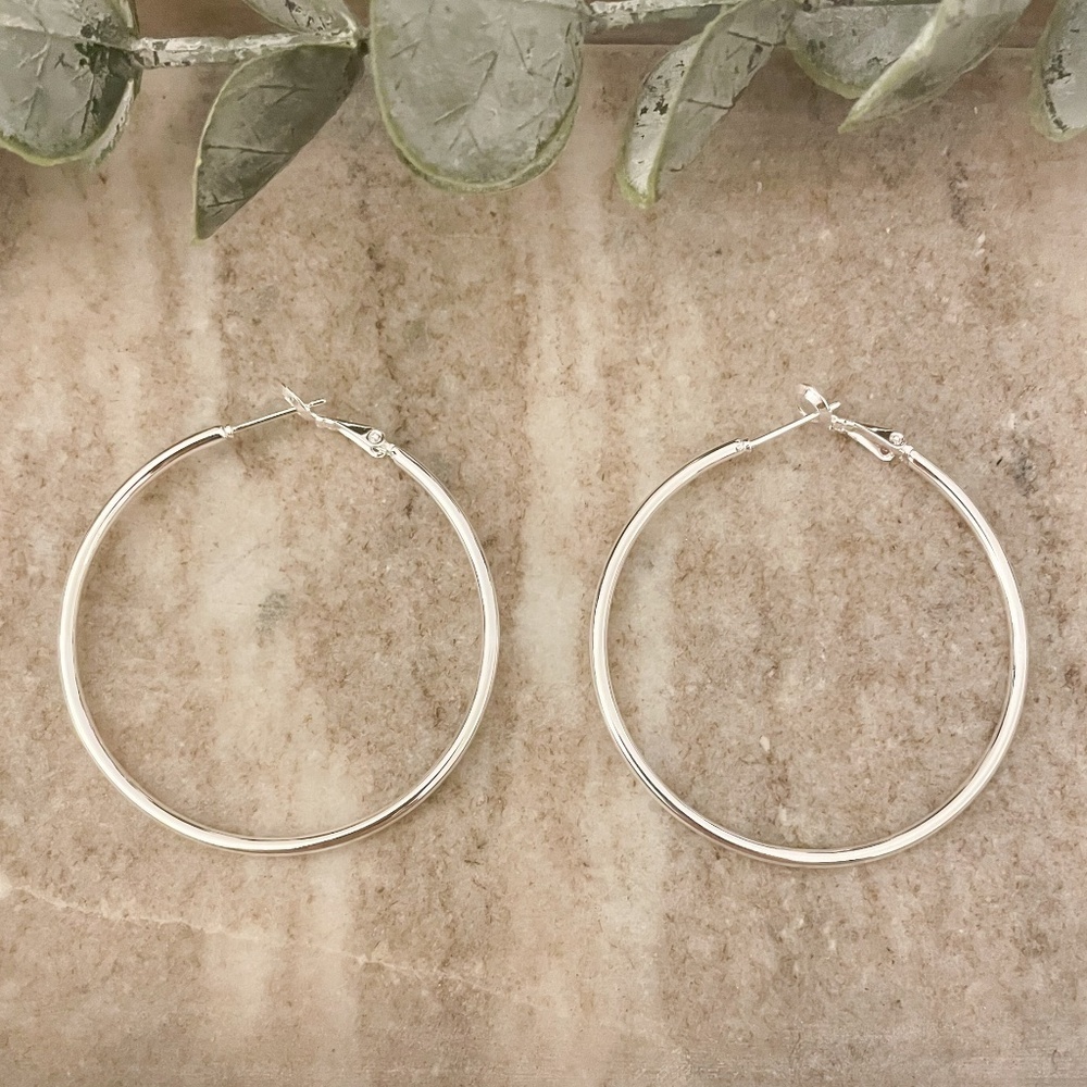 925 Sterling Silver Hoop Earrings Large Thin Silver Hoops Modern Earrings